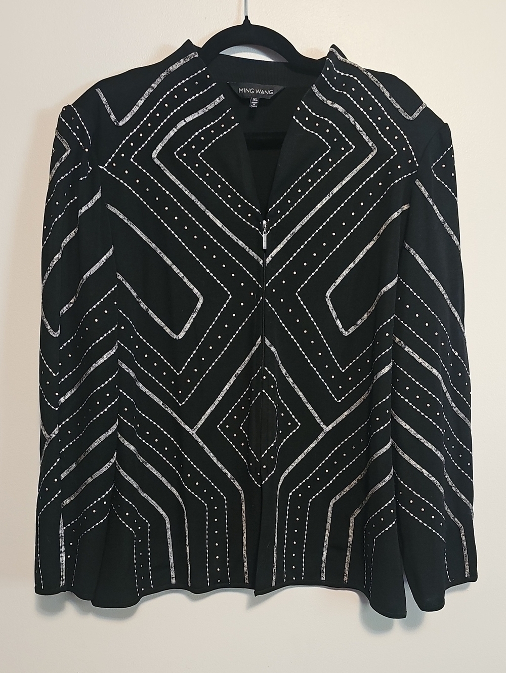 Ming Wang Black Jacket with Silver Geometric Embellishment